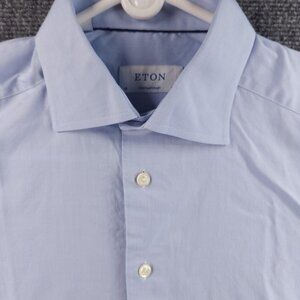 Eton Cotton 15.75 Signature Twill Blue Long Sleeve Button Up Convertible Cuff